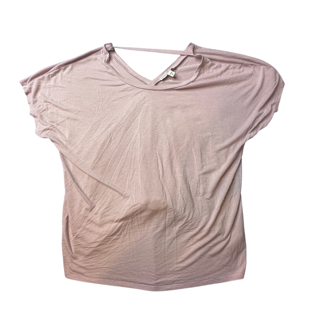 Express Top Women L Pink One Eleven Twist Back Dolman Short Sleeve V-Neck Cutout